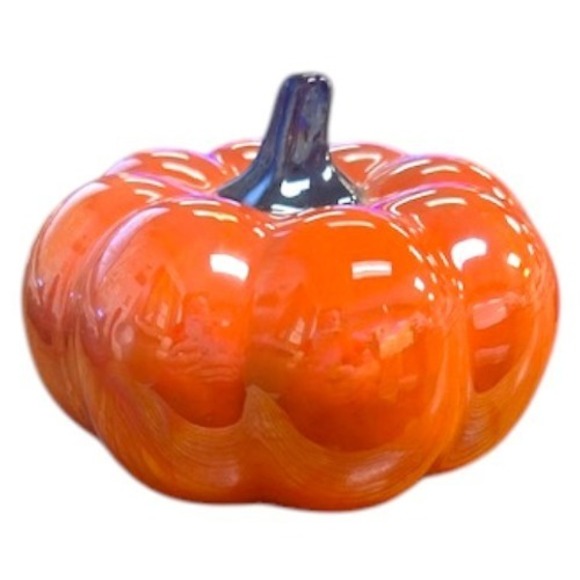 Ceramic Pumpkin Glossy Orange 3X5 inches Autumn Harvest Fall Rustic Halloween - Picture 1 of 8